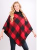 Plaid & Abstract Poncho W/ Fur Collar